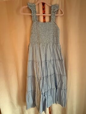 Blue and White Striped Smocked Sundress